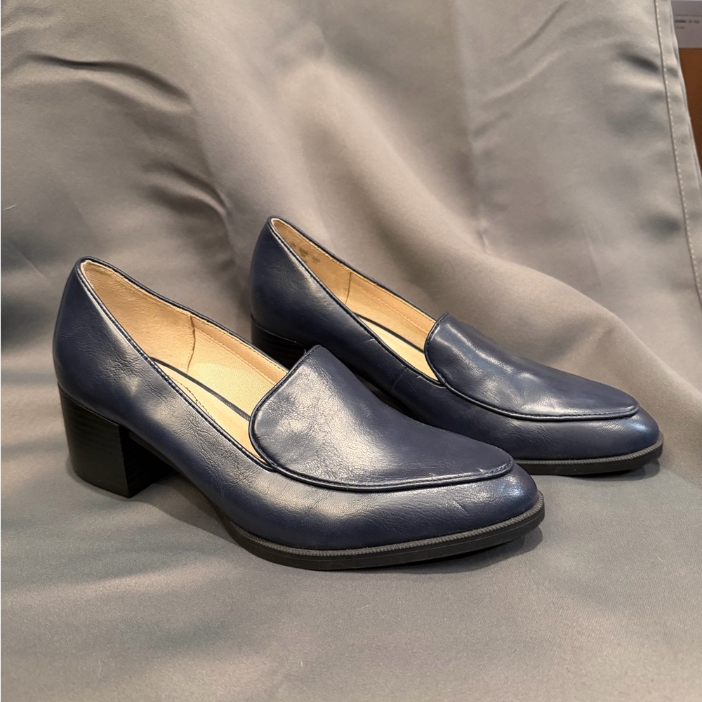 LifeStride Comfort Navy Block Heel Loafer Pumps, Women’s 8, NWOT